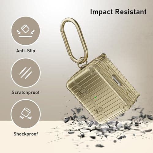 VISOOM Compatible With Airpods 3 Case, Cute Suitcase Design TPU Anti-Scratch Shell Shockproof Hard Protective Case for Airpods 3rd Gen with Keychain[Support Wireless Charging], Gold — view 4
