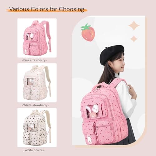 MITOWERMI Corduroy Backpack for Girls Teen School Bags for Elementary Middle School Students Kids Bookbags Girls Backpack Travel, Beige White — view 6