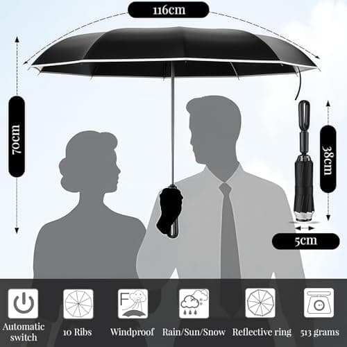Vesavifaka Auto Open Close Umbrella Windproof Strong - Ultra Light Compact Travel & Backpack Size for Women and Men, UPF 50+ Eco-Friendly Sun Protection Rain Umbrella with UV Defense — view 6