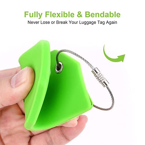 Flintronic 4 PCS Luggage Tags, Silicone Baggage Labels, Suitcase ID Tag Set, Handbag Tag Labels Travel Accessories for Checked Luggage, Hand Luggage and Handbags - Green — view 4