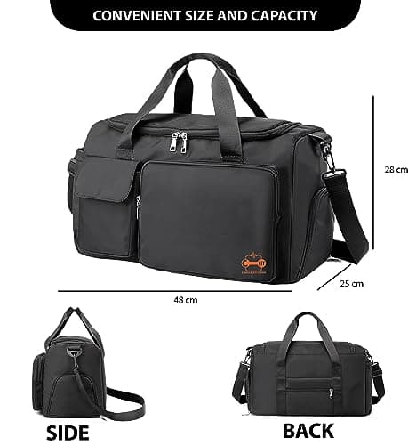 CarryFitness® Sports Gym Bag Duffle Bag with Shoes Compartment, Waterproof Weekend Bags for Women and Men, Hand Luggage Bag, Lightweight Holdall Hospital Overnight Bag - Black 37L — view 3