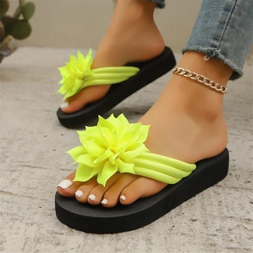 Flower Flip Flops Women Beach Slippers Size 6.5 Boho Open Toe Slip on Flat Sandals Summer Comfortable Yoga Mat Thong Sandals for Pool, Travel Vacation Slippers Flower Yellow Footwear Gift — view 4