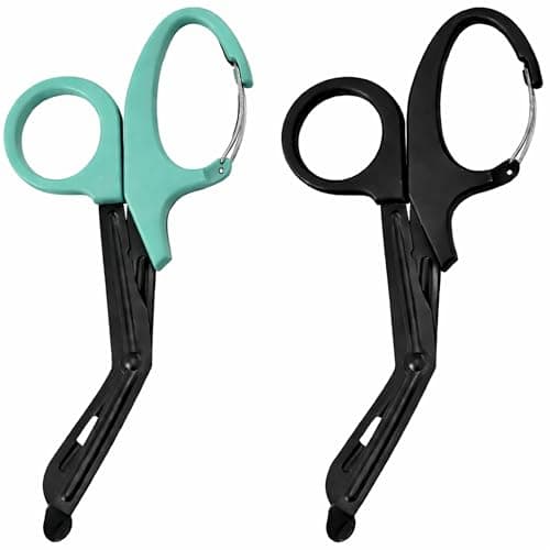 Stealth Black Coated First Aid Scissors, Stainless Steel Safety Scissors for Bandages, Gauze & Tape, Rounded Tip Emergency Scissors for First Aid Kit, Home, Travel & Workplace (Black & Teal, 15cm)
