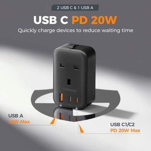 TESSAN UK to Universal Travel Adapter, 1 Pack, Black — view 4