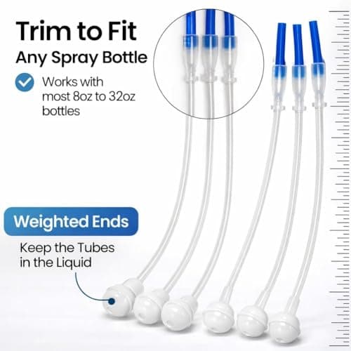 6-Pack Universal Tilted 360 Spray Bottle Adapter - Flexible Dip Tube & Spra Nozzle Extension for Cleaning Bottles Fits All Trigger Sprayers — view 2