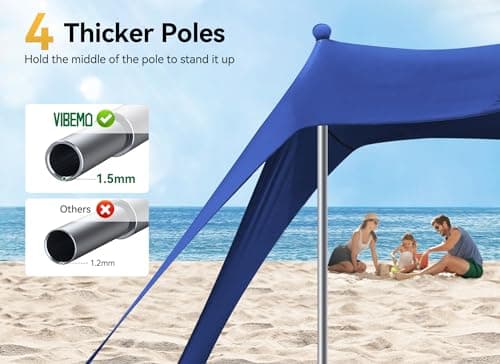 Vibemo Beach Tent, UPF50+ Protection Sun Shelter with 8 Sandbags, 10 x 10ft, Includes Sand Shovel, Ground Pegs & Stability Poles, Outdoor Beach Canopy Pop Up Sunshade for Camping, Fishing, or Picnics — view 5