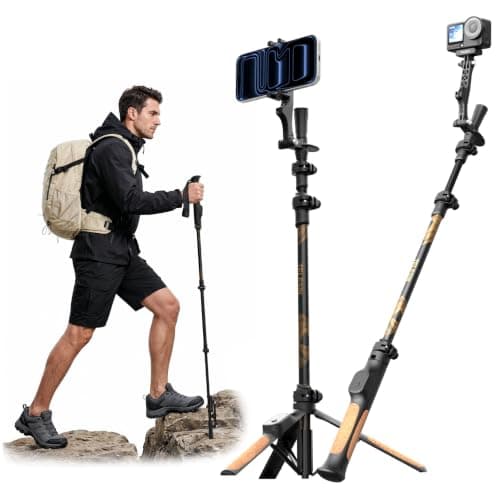 TELESIN TrekShot Carbon Fiber Selfie Stick Tripod, 3-in-1 Hiking Style Pole