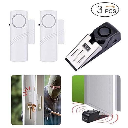 Wireless Security Alarm System and Door Stop Alarm, Portable Door Stopper with 120 dB Security Alarm, 90dB Door Window Burglar Alarm Doorbell, Personal Safety Kits for Home Travel Hotel Garage (3) — view 2