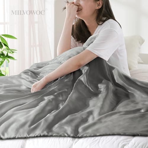 MILVOWOC Silver Grey Satin Throw Blanket - 60 x 80 Inches, Cooling Packable Lightweight Satin Blanket, Soft & Cozy Silky Throw Blanket for Couch Sofa Bed Outdoor Travel — view 3