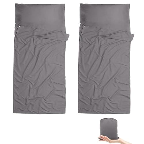 BREENHILL Sleeping Bag Liner, Travel Sheet with Zip, Grey 80cm, 2 Pack