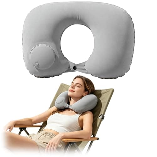 Apexrich Inflatable Travel Pillow, Press to Inflate Neck Pillow for Travel, Blow Up Neck Pillows for Flights, Small U-Shaped Headrest Cushion for Airplanes Grey