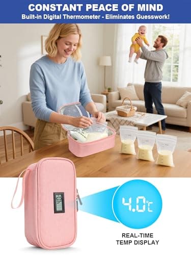YOUSHARES Breastmilk Cooler Bag - Breast Milk Cooler Travel Bag with Real-Time Temperature Display, Breast Milk Storage Bag with 2 Ice Pack, Small Cool Bag for Insulated Bottle for Breastfeeding(Pink) — view 3
