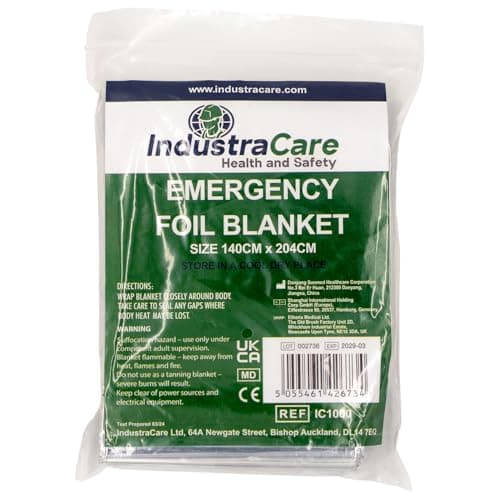 IndustraCare 6 PACK Compact Emergency Thermal Silver Foil Blanket, ideal for camping & survival - 140cm x 204cm — view 2
