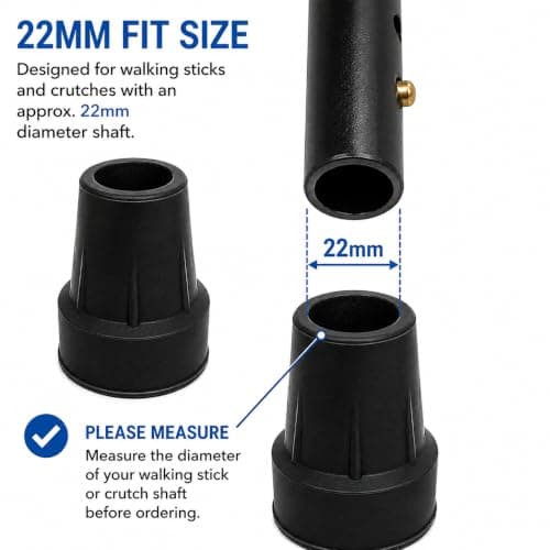 Quantum Leap 22mm Walking Stick Ferrules & Crutch Rubber Tips, Black, Pack of 2 — view 2