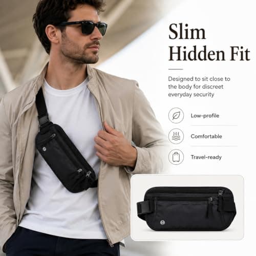 Travel Money Belt, Ultra-Slim RFID-Blocking Waist Pouch, Black, 1-Pack — view 5