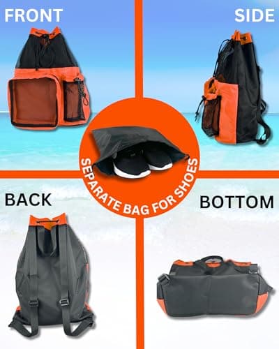 JIMJOOS Drawstring Mesh Swimming Bag - 25L Waterproof Swim Bag with Wet/Dry Compartment, Multifunctional Sports Backpack for Kids, Adults, Swimming, Surfing, Beach, Gym (Orange) — view 6