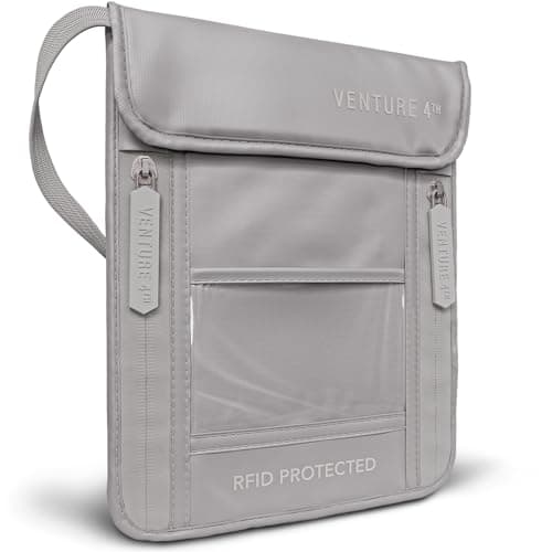 Venture 4TH Neck Wallet, RFID Blocking Passport Holder for Travel – Hidden Neck Pouch with 6 Compartments, Slim Lightweight Organizer with Adjustable Strap, Durable Nylon for Cash, Cards & Passport
