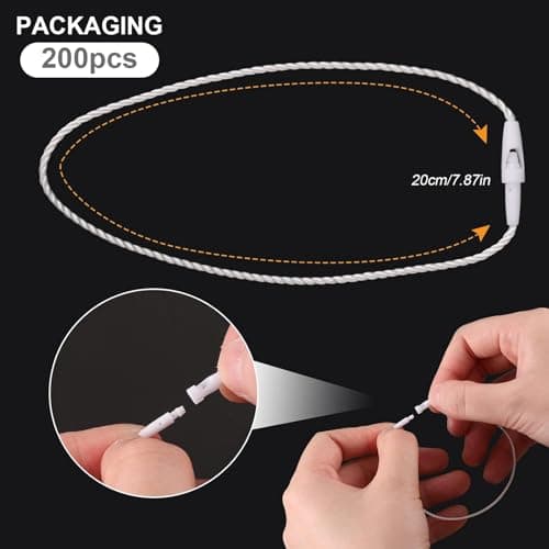 200 pcs Strip Cotton Hang Tag with Lock Labels String Hang Tags White Nylon String for Hang Tags String Price Snap Secure Tag Fasteners for Price Snap Lock for Attaching Labels (White) — view 4