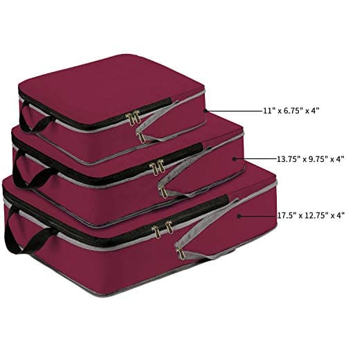Eono Compression Packing Cubes, Luggage Organiser Set, Extensible Suitcase Organiser, Packing Organisers for Suitcases, Packing Cubes for Travel or Home Storage - Burgundy, 3 Set — view 2