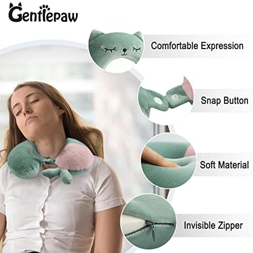 Travel Pillow - Soft Memory Foam Neck Pillow for Adults, Kids, Children, Convenient & Portable U Shaped Pillows, Cute Animal Airplane pillow for Home, Office, Camping, Travelling, Sleeping (Green) — view 2