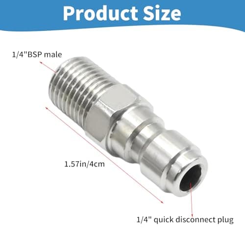Hoypeyfiy 2Pcs 1/4 Inch BSP Male Pressure Washer Adapter 1/4 Inch BSP Male Thread Fitting Quick Connect Socket Plug Stainless Steel Coupler for Pressure Washer Outlet Spray Lance 5000 PSI — view 2