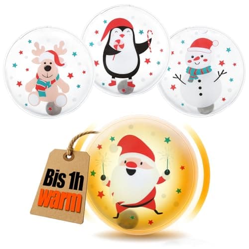 com-four® 4x Reusable Hand Warmers, Christmas Pocket Heaters