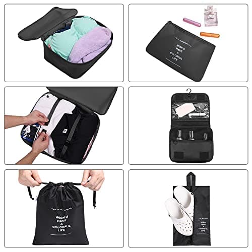 OSDUE Packing Cubes for Suitcases, 8 PCS Travel Luggage Packing Organizers Waterproof Travel Essentials Bag Accessories, Clothes Shoes Cosmetics Toiletries Storage Bags, Black — view 5