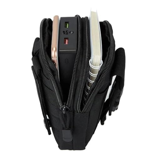 Molle Pouches, Men Belt Waist Bag, EDC Pouch, Compact Outdoor Multipurpose Utility Pouches, Fanny Packs with Cell Phone Holster Holder for Sports Hiking Camping Running(Color:Black) — view 5