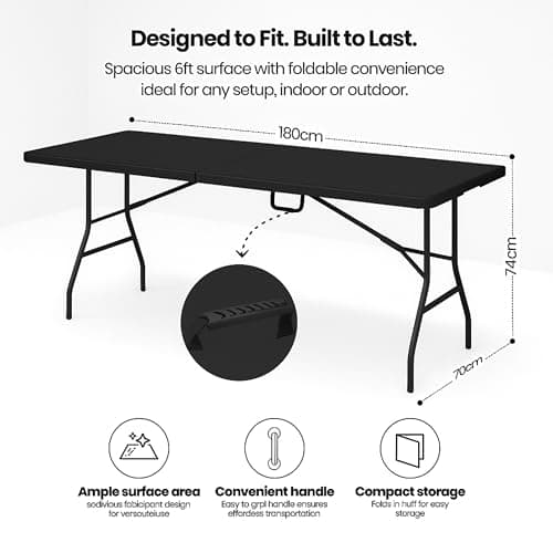 SAKUSEI Anthracite 6ft 1.8m Heavy Duty Folding Trestle Table. 150kg capacity. For Party, Garden, Patio, Office, Dining, indoor or Outdoor Use. With Carry Handle. Folds Away (Anthracite) — view 2