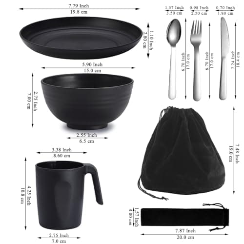 Utensils, Reanea Mess Kit for Travel, Picnic, Outdoor, Gear Include Knife, Spoon, Fork Cutlery Set, Cup, Bowl, Plate, Essentials for 1 — view 2