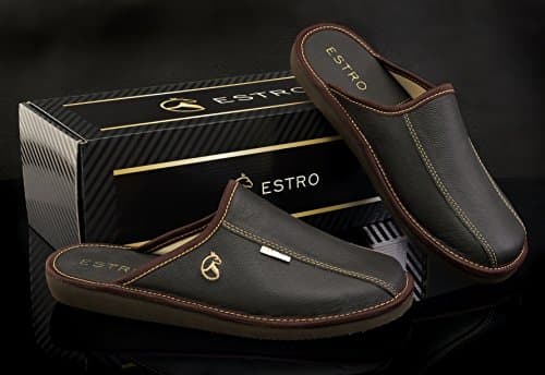 ESTRO Mens Slippers Men House Shoes Leather Home Mule Men's Slipper Memory Sole Frost (8 UK, Cocoa) — view 6