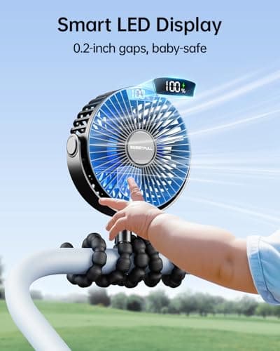SWEETFULL Portable Pram Fan, LED Display, 4000mAh Battery Mini Stroller Fan — view 2
