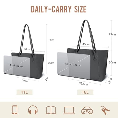 Laxee Handbags for Women, Large PU 15.6 Inch Laptop Tote Bag with Zip and Laptop Pocket, Simple Waterproof Ladies Handbag Shoulder Bag, Elegant Tote Bags for School Work Travel Shopping(Black-L) — view 3