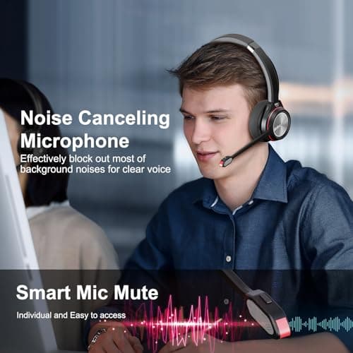 Beebang Bluetooth Headset with Microphone, Noise Cancelling Wireless Headset for PC & Laptop, 40H Battery Life, Office Headphones for Teams, Zoom & Business Calls — view 2
