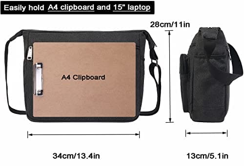 JAKAGO Canvas Messenger Bag Mens/Women Shoulder Bag with Multiple Pockets for School Travel Outdoor Fishing Camping Work Daily Use (15 inch,Black) — view 5