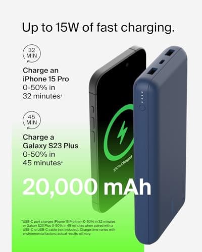 Belkin USB-C Portable Charger 20000mAh Power Bank with USB-C & 2 USB-A Ports, Blue — view 4