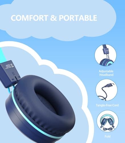 Bywulanda Upgrade USB Type C Kids Headphone for School, 94dB Safe Volume Limited, HD Stereo Sound, Foldable Lightweight On-Ear Headphones for Boys/Girls/Students/Tablet/Travel — view 6