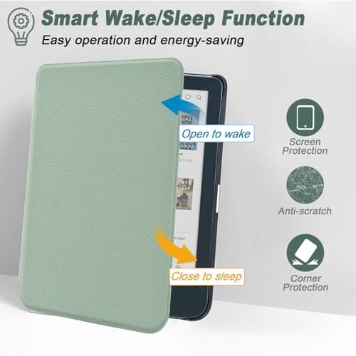 DMLuna Case for Kobo Clara Colour/Clara BW/Clara 2E 6"eReader, Ultra Slim Lightweight Folio Premium PU Leather Protective Cover with Auto Sleep/Wake Function, Agave Green — view 4