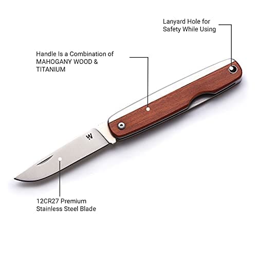 Whitby Pocket Knife, Stainless Steel Folding Knives Mahogany Wood Handle — view 6