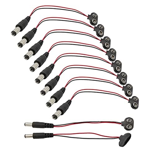 Hailege 9 V Battery Clips 9 Volt T-Type Snap-on Leather Battery Buckle Connector with DC 5.5 x 2.1 mm Male Plug (T-Type with DC Plug) Pack of 10 — view 2
