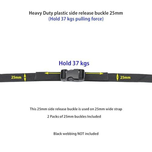 Baikeen Plastic Side Release Buckles,15mm/20mm/25mm/32mm/38mm/50mm Heavy Duty Plast Buckle Clips Belt Snap Clasp Backpack Buckle Replacement Dual Adjustable No Sewing(25mm,2sets) — view 6