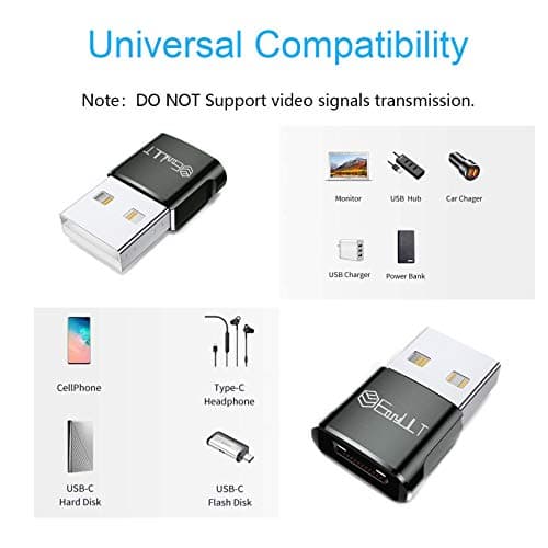 EasyULT USB C Female to USB Male Adapter 4 Pack, Type C Plug Power Converter, Type C to USB A Converter, for Phone 12 13 14 15 Pro Max, SE, Samsung S23 S22, and Other USB C Devices(Black) — view 2