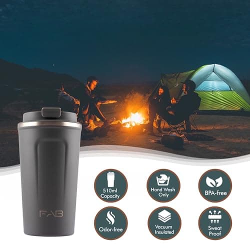 FAB Travel Mug, Reusable Coffee Cup (510ml, Grey) - Double Wall Stainless Steel with Screw Lid - Thermal Camping Cup, Vacuum Insulated for Hot and Cold Drinks, Eco-Friendly — view 2