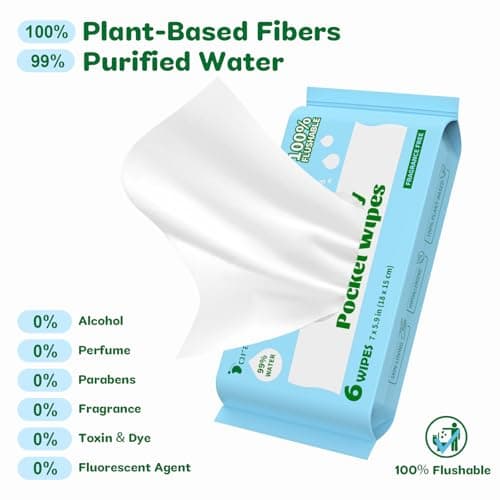 Dorahoney Mini Flushable Wet Wipes, Travel Size, 99% Water, Unscented & Hypoallergenic for Adults, Kids and Baby Care with Sensitive Skin, Pocket-Sized Travel Essentials Wipes, 8 Pack (48 Wipes Total) — view 3