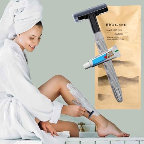 10Pack Luxury Individually Wrapped Eco-Friendly Travel Hotel Disposable Razors Kit With Shave Cream; SPA Sauna Body Razor Set; Multifunction Manual Shaving Razor for Hotel,Travel, Daily Use — view 5