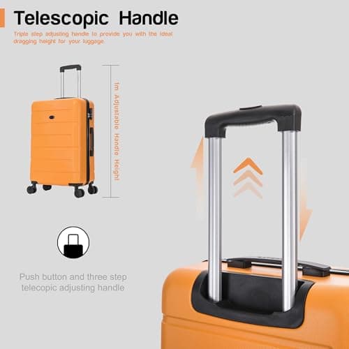 Aerostar 20” Lightweight Small Hard Suitcase Cabin Hand Luggage 4 Spinner Wheels Carry On 55x35x20 | Accepted on All Airlines easyjet, RyanAir, British Airways, Emirates & More (Orange, 35 Litre) — view 4
