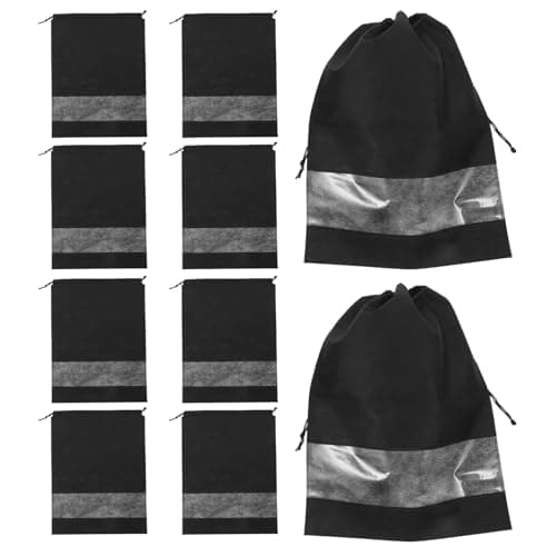 10pcs Black Non-woven Travel Shoe Bags Drawstring Storage Pouches