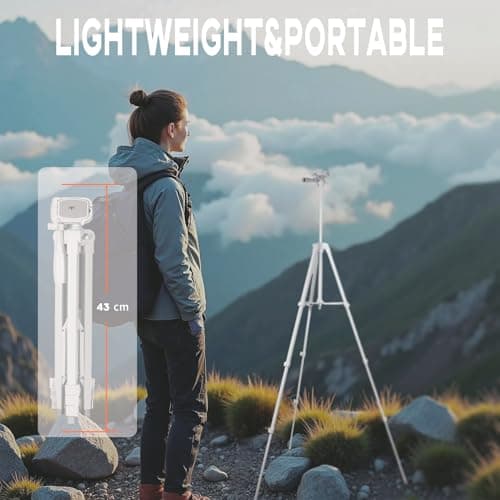 Kakotopa White Lightweight Tripod - 42-146cm Adjustable Height with 360° Pan Head, Universal 1/4" Screw for Smartphone/DSLR/Camera/Projector - Ideal for Vlogging/Photography/Travel/Live Streaming — view 4