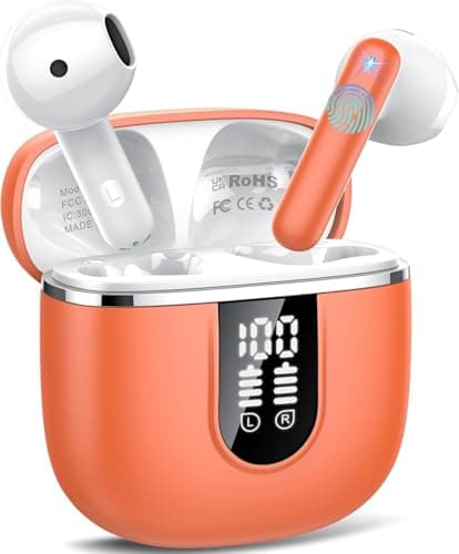 Wireless Earbuds with 6D Stereo, Bluetooth Headphones for Work,Sport Orange