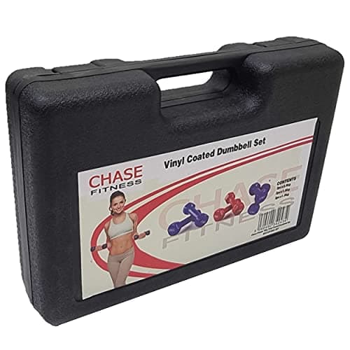 Chase Fitness 10kg Dumbbell Set Vinyl Coated Weights with Case – Home Gym Equipment for Women & Men – Hand Weights for Strength Training, Aerobics & Fitness Workout – Non-Slip Grip — view 6